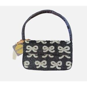NWT Made in India Black & Silver Bow Beaded Bag Purse, Rare And Unique